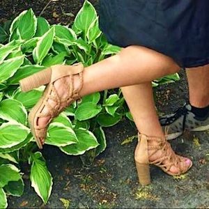 Tan Laced Block Heels Size 8 From Target!